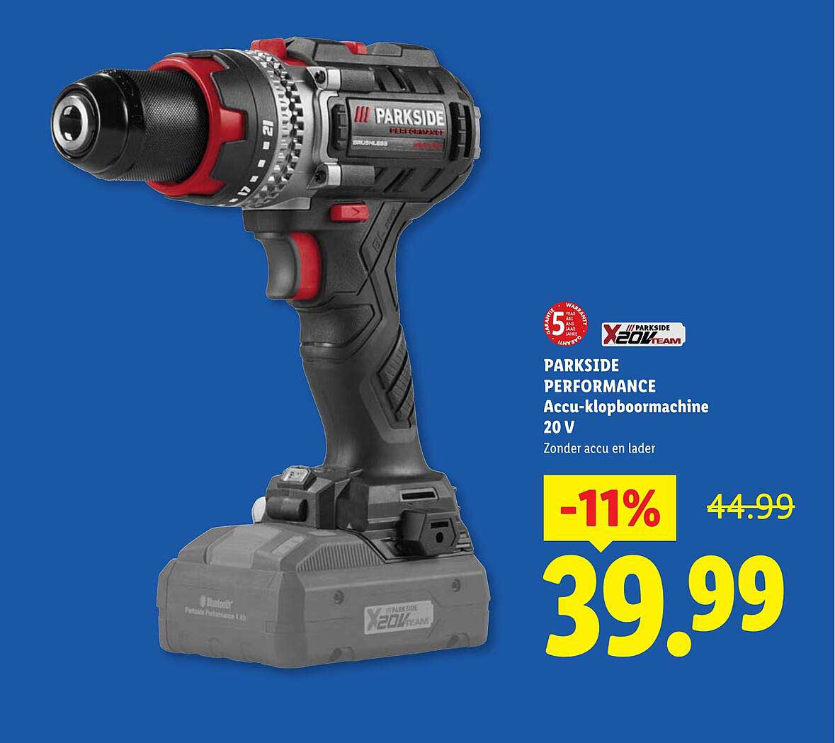 PARKSIDE PERFORMANCE Accu-klopboormachine 20 V Zonder accu en lader