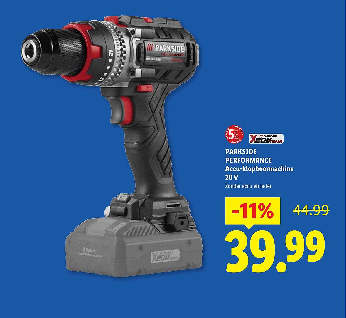 PARKSIDE PERFORMANCE Accu-klopboormachine 20 V Zonder accu en lader