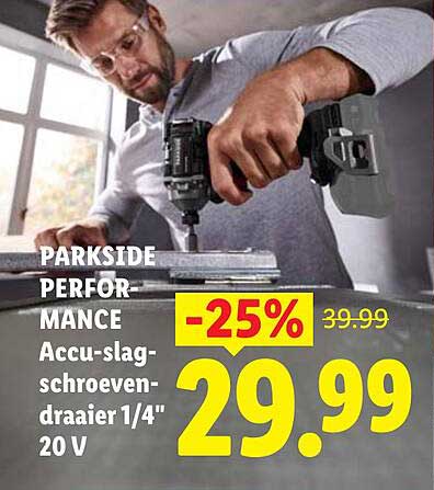 PARKSIDE PERFORMANCE Accu-slag-schroevendraaier 1/4" 20 V -25%