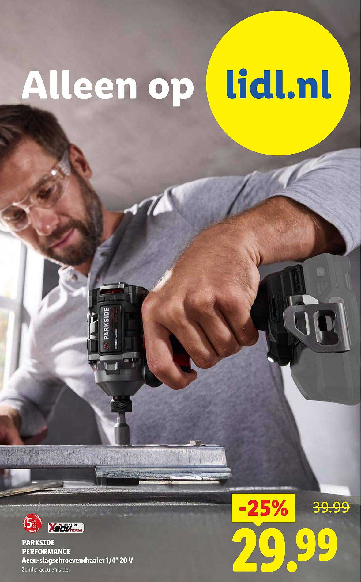 PARKSIDE PERFORMANCE Accu-slagroevendraaier 1/4" 20 V Zonder accu en lader -25%