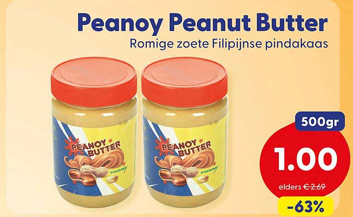 Peanoy Peanut Butter Romige zoete Filipijnse pindakaas 500gr