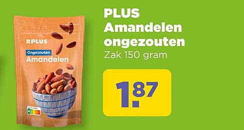 PLUS Amandelen ongezouten Zak 150 gram