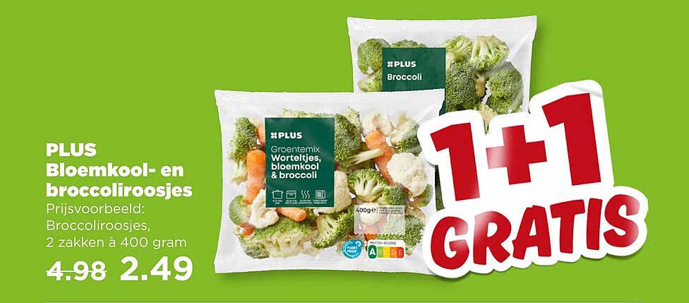 PLUS Bloemkool- en broccoliroosjes 1+1 GRATIS