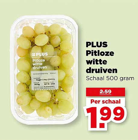 PLUS Pitloze witte druiven Schaal 500 gram