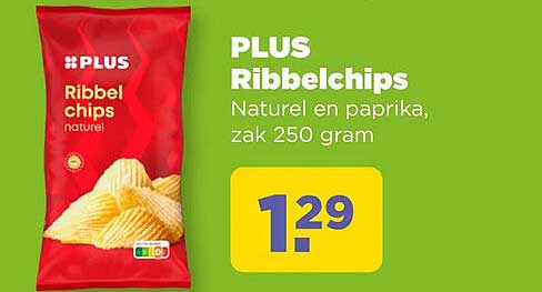 PLUS Ribbelchips Naturel en paprika, zak 250 gram