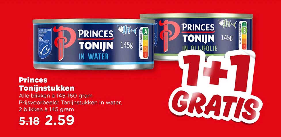 Princes Tonijnstukken 1+1 gratis