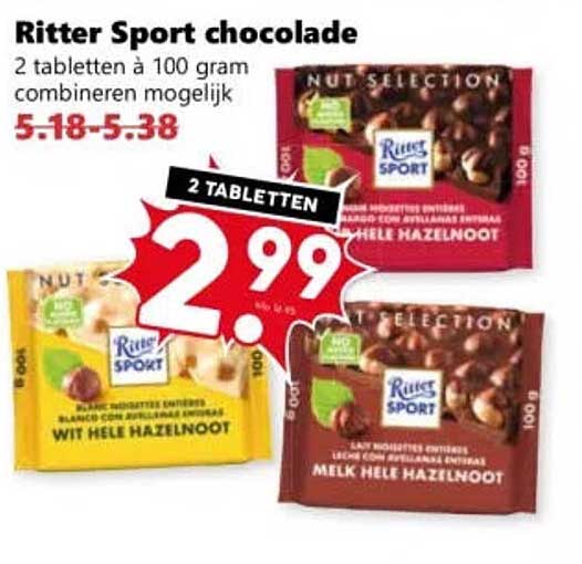 Ritter Sport chocolade 2 tabletten