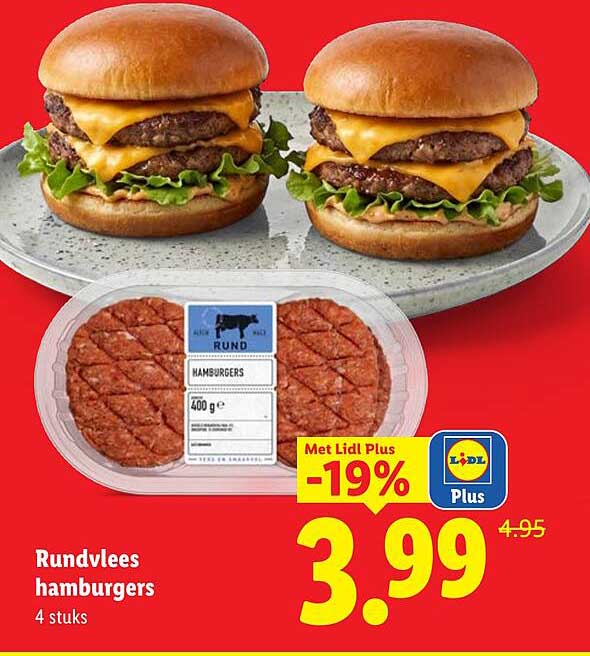 Rundvlees hamburgers 4 stuks