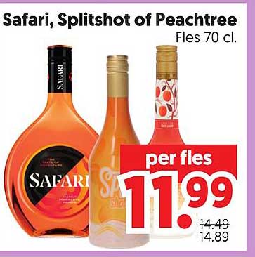 Safari, Splitshot of Peachtree Fles 70 cl. per fles