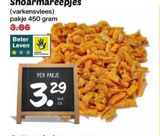 Shoarmareepjes (varkensvlees) pakje 450 gram