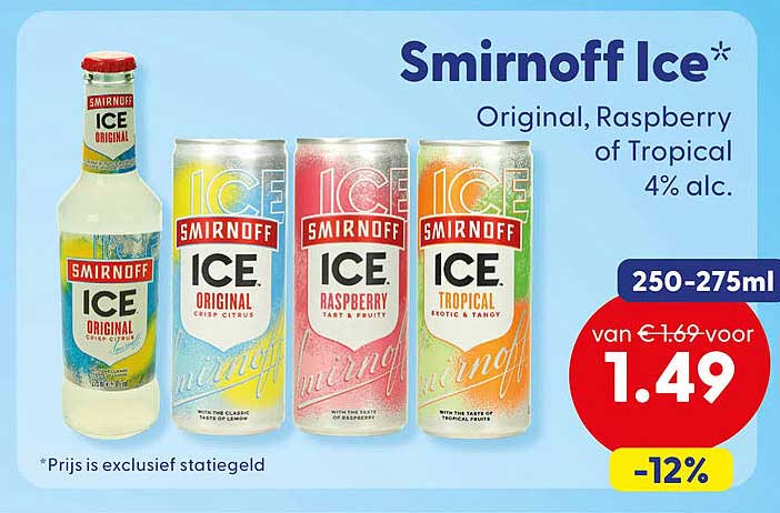 Smirnoff Ice* Original, Raspberry of Tropical 4% alc. -12%