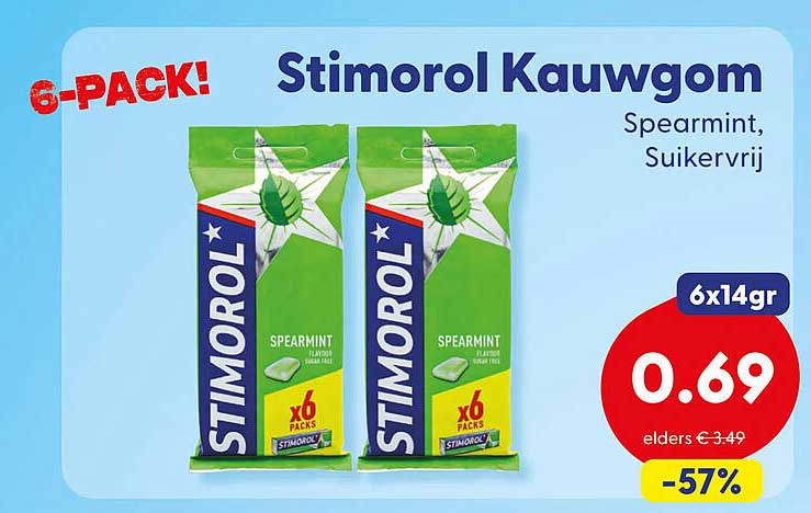 Stimorol Kauwgom Spearmint, Suikervrij 6-PACK!