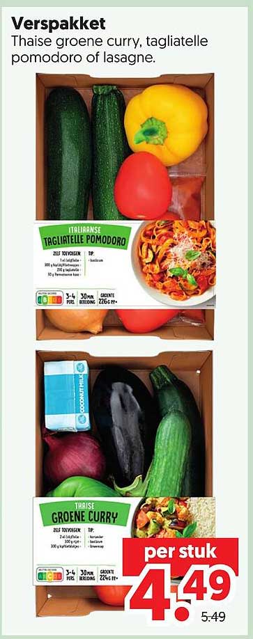 Thaise groene curry, tagliatelle pomodoro of lasagne.