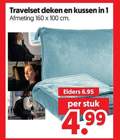 Travelset deken en kussen in 1 Afmeting 160 x 100 cm.