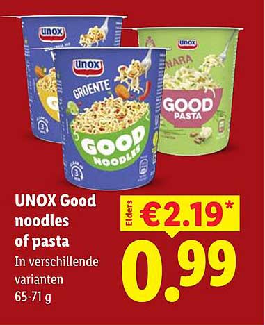 UNOX Good noodles of pasta In verschillende varianten 65-71 g
