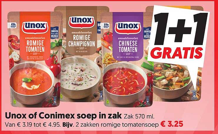 Unox of Conimex soep in zak Zak 570 ml. 1+1 GRATIS