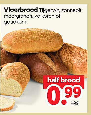 Vloerbrood Tijgerwit, zonnepit meergranen, volkoren of goudkorn