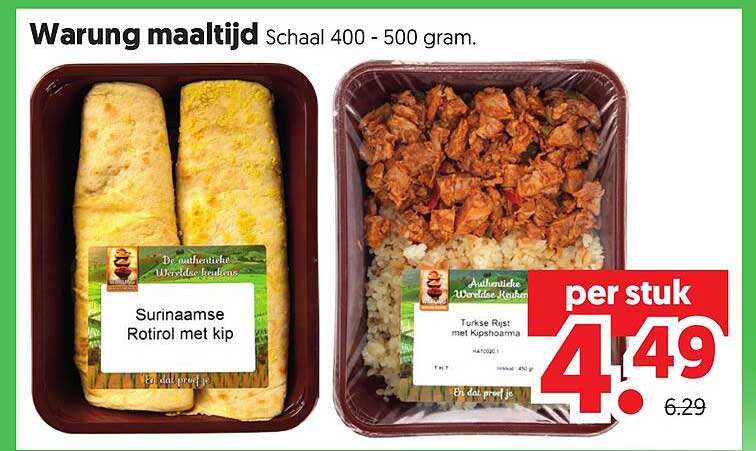 Warung maaltijd Schaal 400 - 500 gram. per stuk