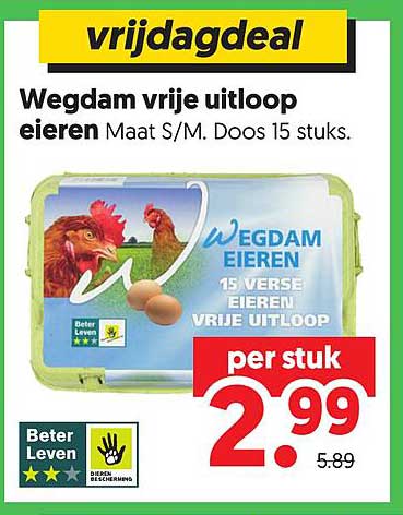Wegdam vrije uitloop eieren Maat S/M. Doos 15 stuks. per stuk