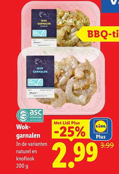 Wok-garnalen In de varianten naturel en knoflook 200 g -25%