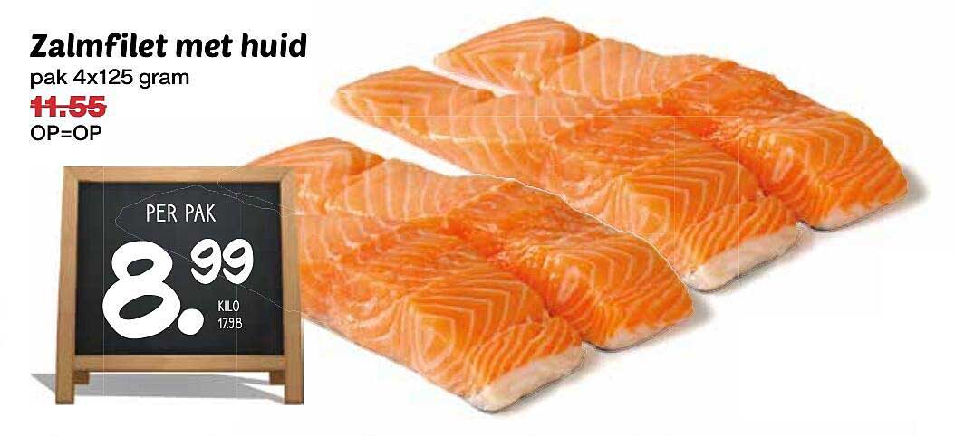 Zalmfilet met huid pak 4x125 gram OP=OP
