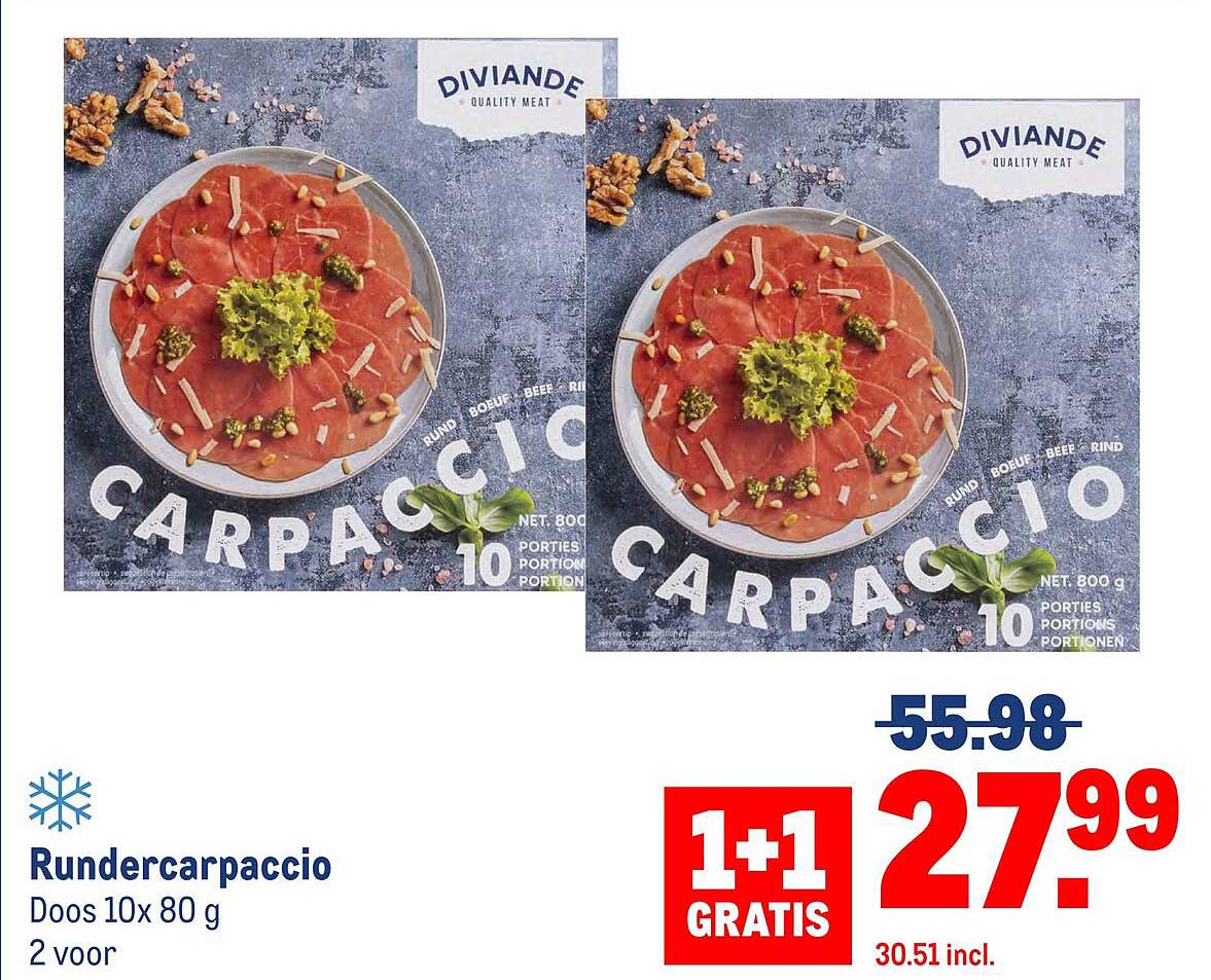 Rundercarpaccio Doos 10x 80 g 2 voor 1+1 GRATIS