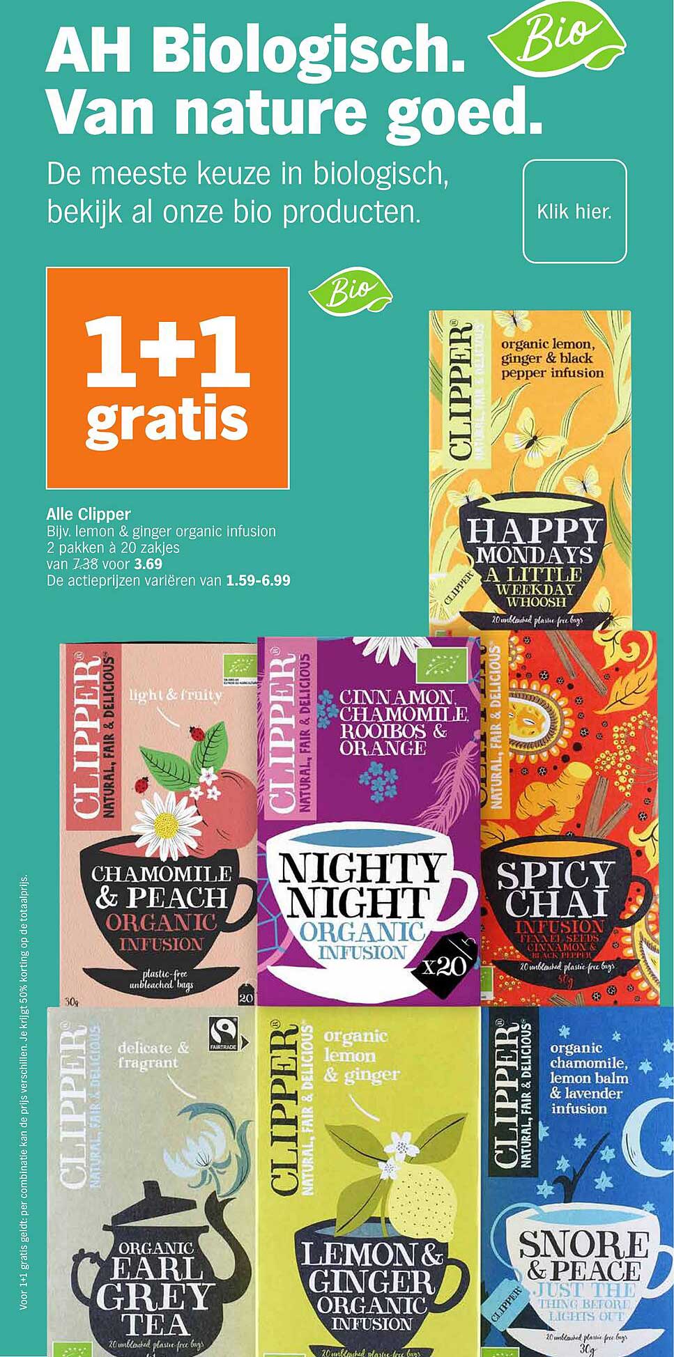 1 + 1 gratis bij alle Clipper infusies