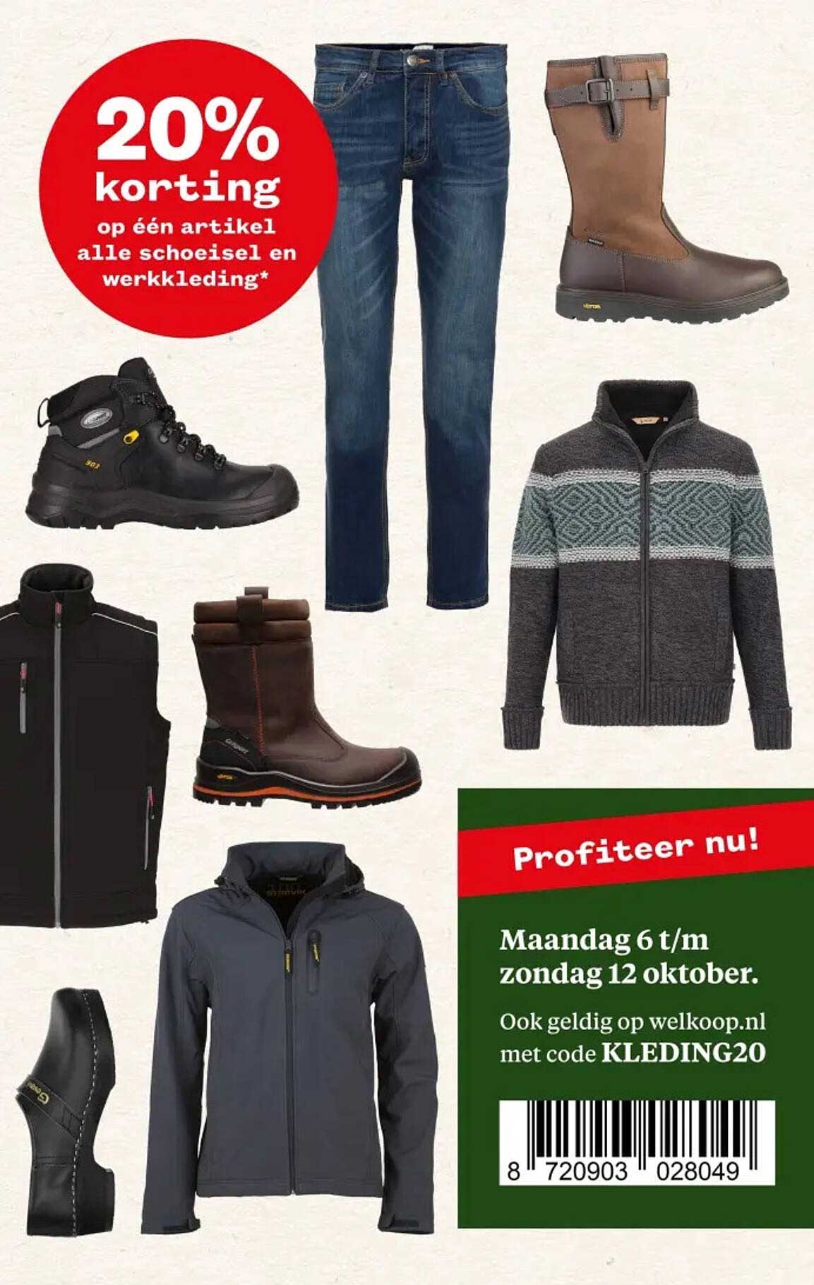 20% korting op één artikel alle schoenen en werkkleding*