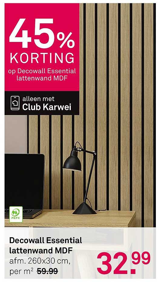45% KORTING op Decowall Essential lattenwand MDF