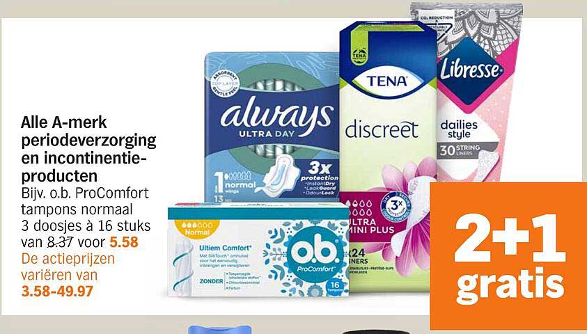 Alle A-merk periodeverzorging en incontinentie-producten
