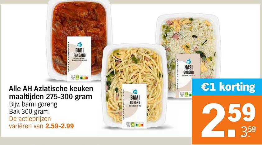Alle AH Aziatische keuken maaltijden 275-300 gram