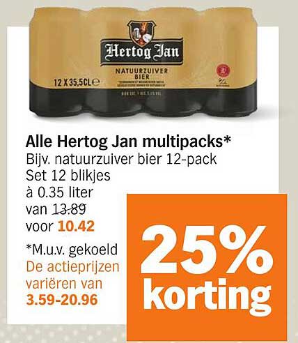 Alle Hertog Jan multipacks* Bijv. natuurzuiver bier 12-pack