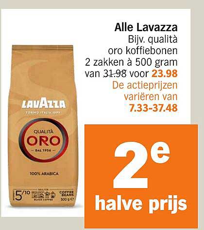 Alle Lavazza Bijv. qualità oro koffiebonen 2 zakken à 500 gram van 31.98 voor 23.98