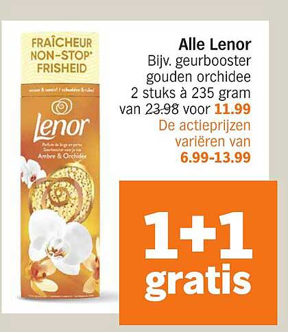 Alle Lenor Bijv. geurbooster gouden orchidee 2 stuks à 235 gram van 23.98 voor 11.99