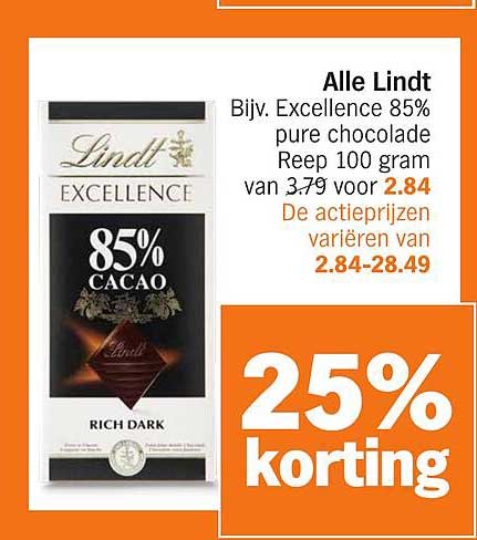 Alle Lindt Bijv. Excellence 85% pure chocolade Reep 100 gram van 3.79 voor 2.84