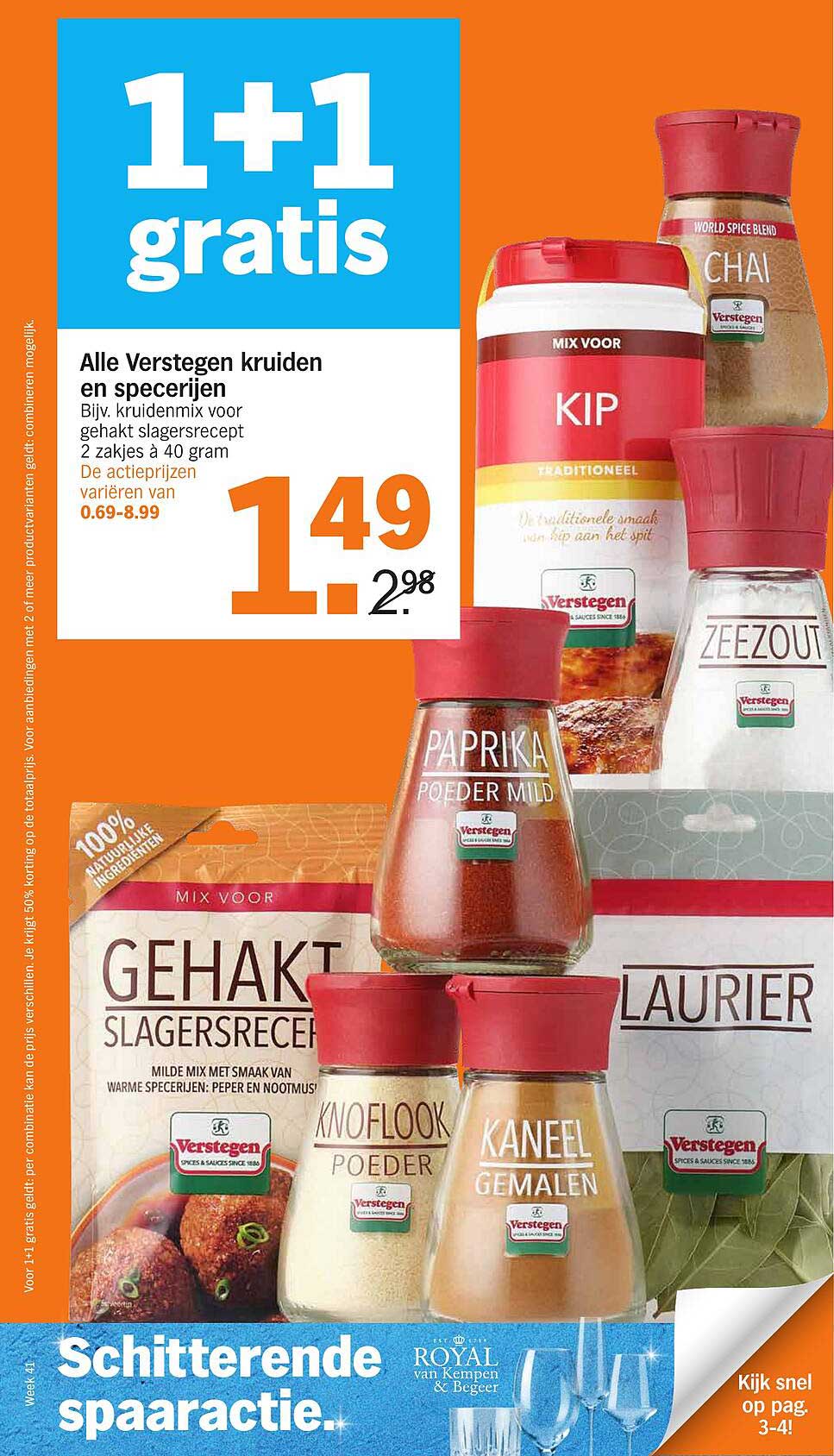 Alle Verstegen kruiden en specerijen 1+1 gratis
