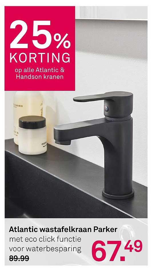 Atlantic wastafelkraan Parker met eco click functie voor waterbesparing