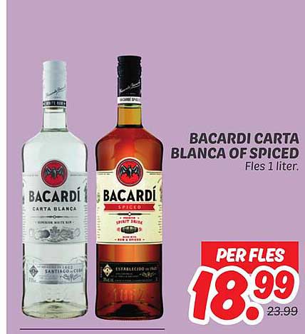 BACARDÍ CARTA BLANCA OF SPICED FLES 1 LITER