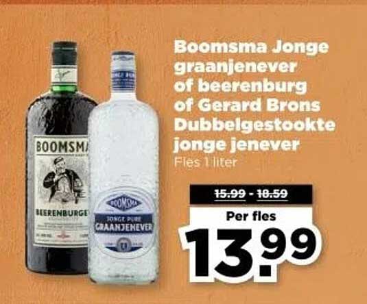 Boomsma Jonge graanjenever of beerenburg of Gerard Brons Dubbelgestookte jonge jenever