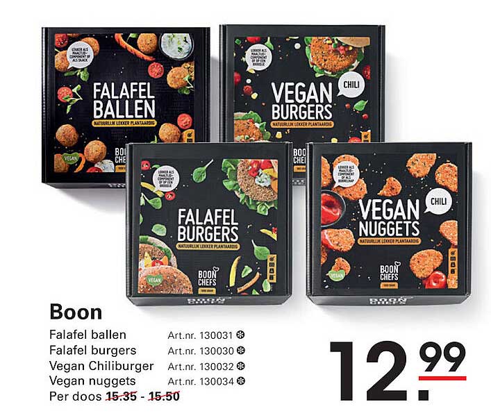 Boon Falafel Ballen, Falafel Burgers, Vegan Burgers en Vegan Nuggets - Per doos