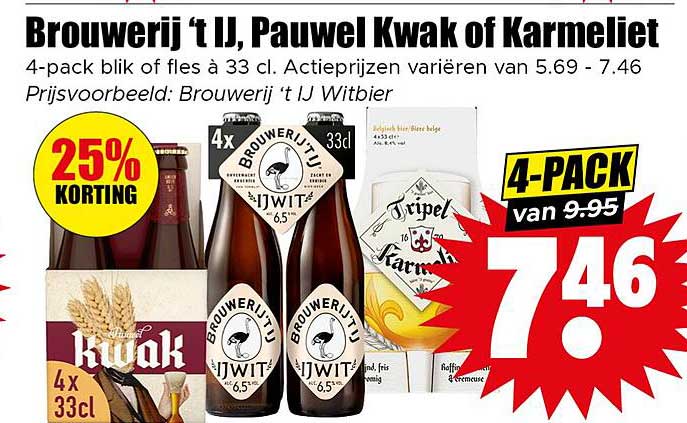 Brouwerij 't IJ, Pauwel Kwak of Karmeliet 4-pack blík of fles à 33 cl.