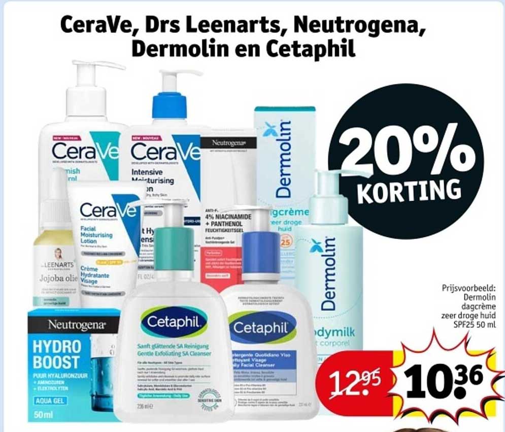 CeraVe, Drs Leenarts, Neutrogena, Dermolin en Cetaphil: 20% KORTING