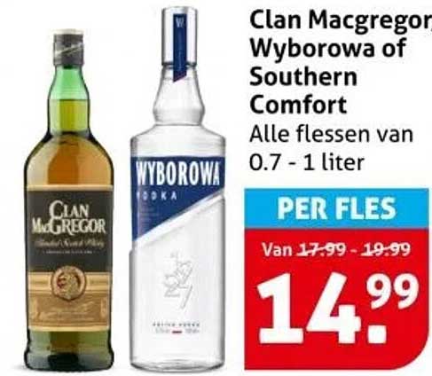 Clan Macgregor, Wyborowa of Southern Comfort - Alle flessen van 0.7 - 1 liter