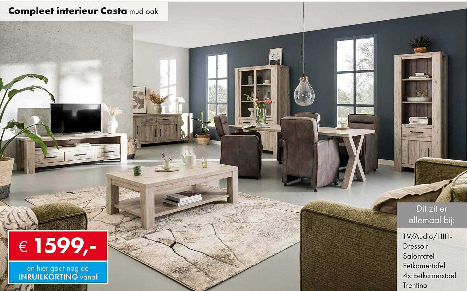 Compleet interieur Costa mud oak