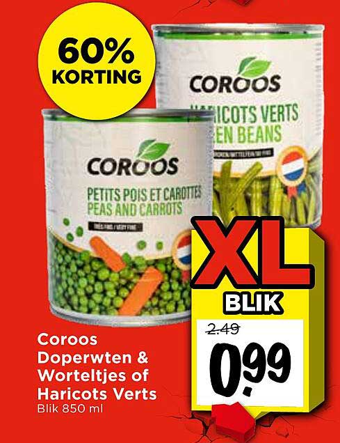 Coroos Doperwten & Worteltjes of Haricots Verts Blik 850 ml