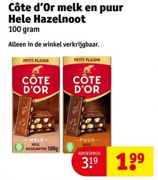 Côte d'Or melk en puur Hele Hazelnoot 100 gram