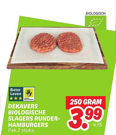 DEKAVERS BIOLOGISCHE SLAGERS RUND-HAMBURGERS Pak 2 stuks