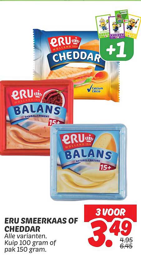 ERU Smeerkaas of Cheddar - 3 voor 3.49