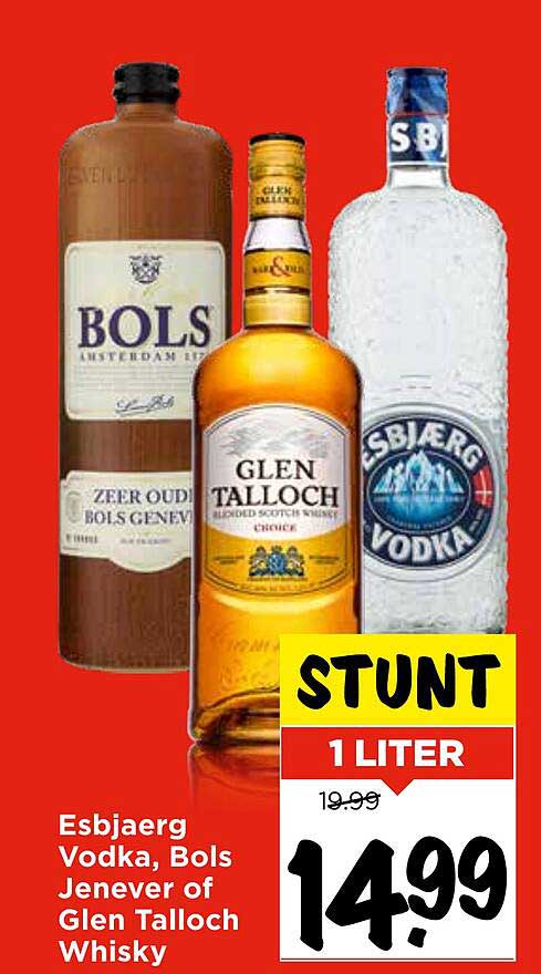 Esbjaerg Vodka, Bols Jenever of Glen Talloch Whisky