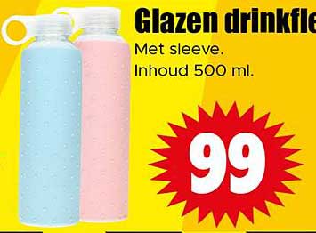 Glazen drinkfles met sleeve, inhoud 500 ml.
